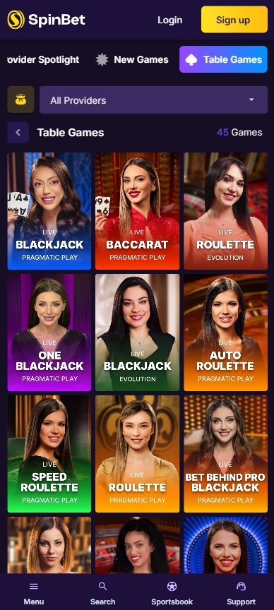 SpinBet Table Games